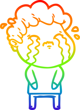 Gökkuşağı gradyan çizimi bir insan tarafından çizilmiş ağlayan bir karikatür adamı çiziyor.