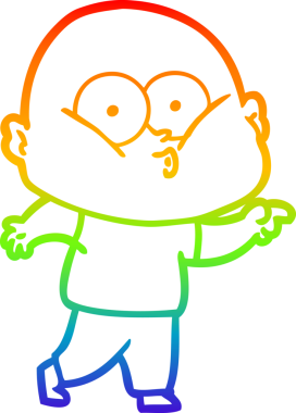 Gökkuşağı gradyan çizgi çizimi bir insan tarafından çizilmiş kel bir adamın çizimi