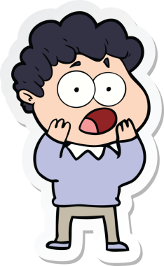 Bir insan tarafından çizilmiş, şaşırarak nefes nefese kalmış bir çizgi film karakterinin çıkartması.