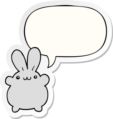 Bir insan tarafından çizilmiş konuşma balonu çıkartmalı çizgi film tavşanı.