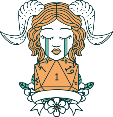 Retro Dövme Biçimi Ağlama Ağlama Doğal bir D20 zar atışıyla bir insan tarafından çizilmiş