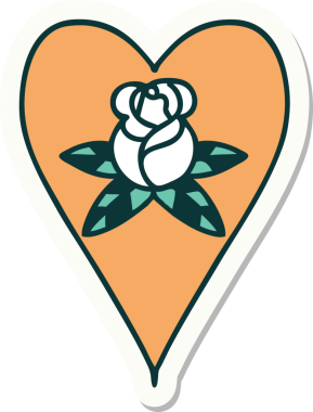 Geleneksel kalp stili dövme çıkartması ve bir insan tarafından çizilmiş çiçekler.