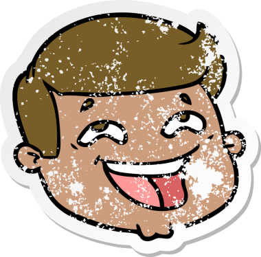 Bir insan tarafından çizilmiş mutlu bir erkek yüzünün sıkıntılı çıkartması.