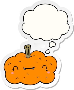 Düşünce baloncuklu balkabağı insan tarafından çizilmiş bir çıkartma.