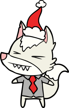 Kızgın kurt patron, insan tarafından çizilmiş bir Noel Baba şapkasının çizimini çizdi.