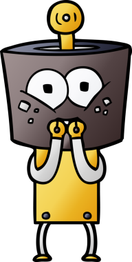 Mutlu çizgi film robotu bir insan tarafından gergin bir şekilde çizilmiş.