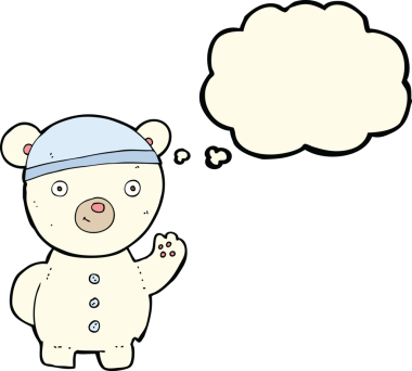 Bir insan tarafından çizilmiş düşünce baloncuklu kutup ayısı yavrusu.