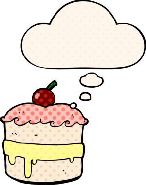 Bir insan tarafından çizilmiş, düşünce baloncuklu çizgi film pastası.