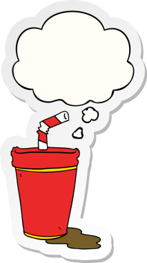 Düşünce baloncuklu karikatür bardağı insan tarafından çizilmiş bir çıkartma.