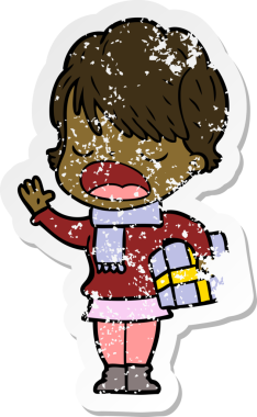 Bir insan tarafından çizilmiş karikatür kadının sıkıntılı çıkartması.