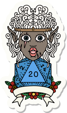 Bir insan tarafından çizilmiş 20 zarlı elf barbar karakterinin çıkartması.