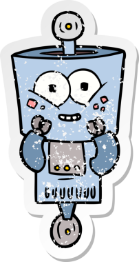 Bir insan tarafından çizilmiş mutlu çizgi film robotunun sıkıntılı çıkartması.
