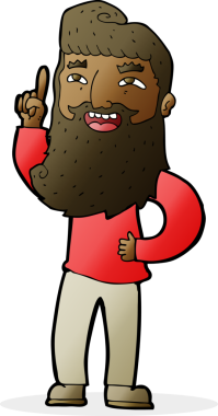 Bir insan tarafından çizilmiş, mutlu, sakallı bir adam.