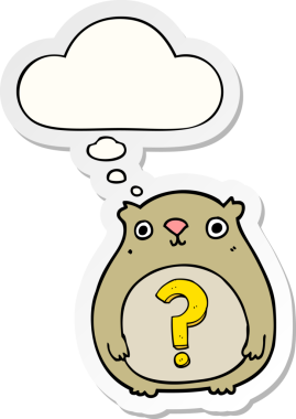 Düşünce baloncuklu çizgi film meraklısı ayı insan tarafından çizilmiş bir çıkartma.