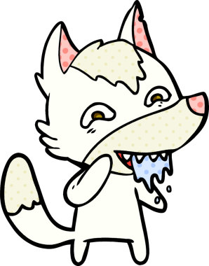 Bir insan tarafından çizilmiş aç kurt çizgi filmi.