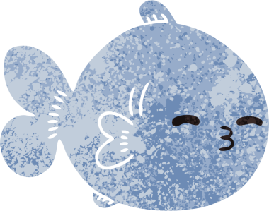 Bir insan tarafından çizilmiş tuhaf resimli karikatür balığı.