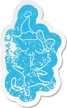 Bir insan tarafından çizilmiş Noel Baba şapkası takan bir kedinin sıkıntılı karikatürü.