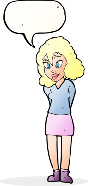 Bir insan tarafından çizilmiş konuşma balonu olan kafası karışık bir kadın çizgi filmi.