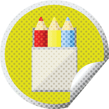 Bir insan tarafından çizilmiş renkli kalem paketi grafik vektör çizim dairesel etiketi