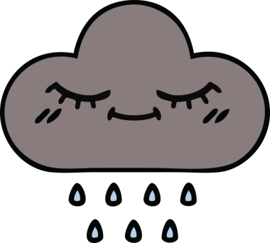 Bir insan tarafından çizilmiş yağmur bulutunun şirin bir karikatürü.