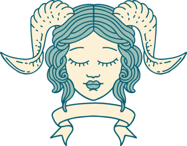 Retro Dövme Biçimi karakter yüzünü bir insan tarafından çizilmiş parşömen pankartıyla düzenliyor