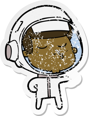 Bir insan tarafından çizilmiş kendinden emin bir astronotun sıkıntılı çıkartması.