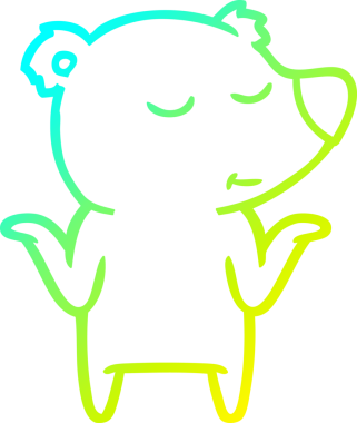 Mutlu bir çizgi film ayısının soğuk gradyan çizgisi bir insan tarafından çizilmiş omuz silkiyor.