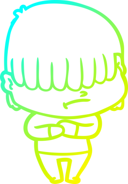 Bir insan tarafından çizilmiş dağınık saçlı bir çizgi film çocuğu çizimi.