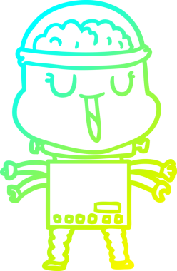 Bir insan tarafından çizilmiş mutlu çizgi film robotu çizimi.