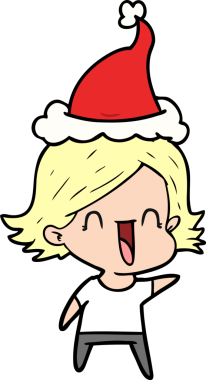 Bir insan tarafından çizilmiş Noel Baba şapkası giyen mutlu bir kadının el çizimi.