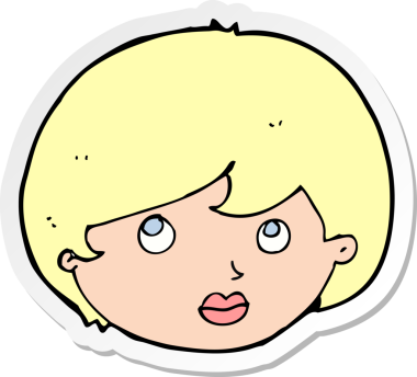 Bir insan tarafından çizilmiş karikatür kadın yüzü etiketi.