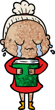 Bir insan tarafından çizilmiş ağlayan yaşlı kadın çizgi filmi.