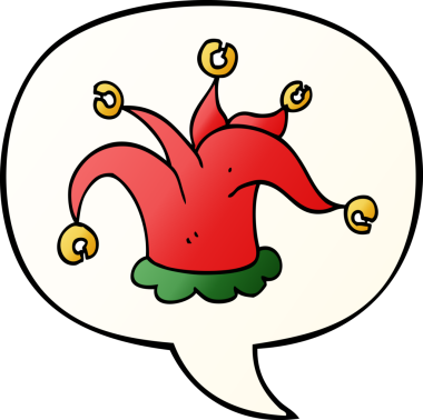 Çizgi film soytarısı şapkası, konuşma baloncuğu ile bir insan tarafından çizilmiş.