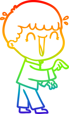 Gökkuşağı gradyan çizimi. Gülen bir çizgi film adamı bir insan tarafından çizilmiş.