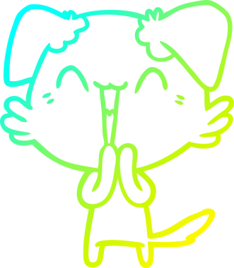 Bir insan tarafından çizilmiş gülen küçük bir köpek çizgi filmi.