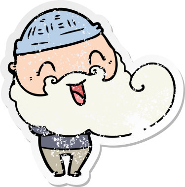 Bir insan tarafından çizilmiş sakallı ve kış şapkalı mutlu bir adamın sıkıntılı çıkartması.