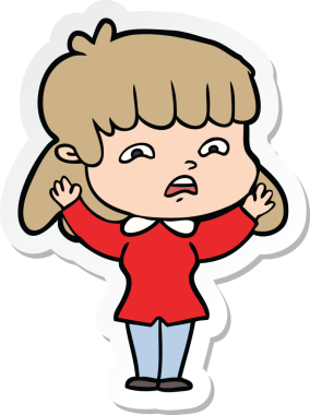 Bir insan tarafından çizilmiş endişeli bir karikatür çıkartması.