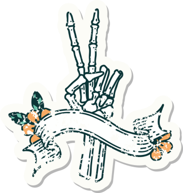 İskelet sancağıyla eski bir çıkartma. Bir insan tarafından çizilmiş barış işareti.