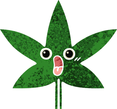 Bir insan tarafından çizilmiş marihuana yaprağının retro çizim tarzı karikatürü