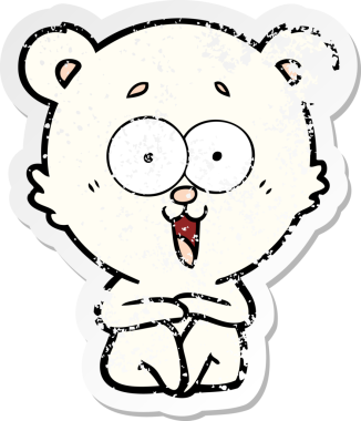 Bir insan tarafından çizilmiş gülen oyuncak ayının sıkıntılı çıkartması.