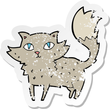 Bir insan tarafından çizilmiş bir karikatür kedinin gerilmiş çıkartması.