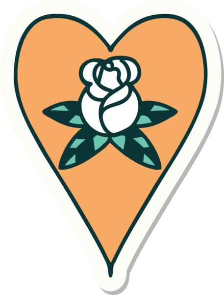 Geleneksel kalp stili dövme çıkartması ve bir insan tarafından çizilmiş çiçekler.