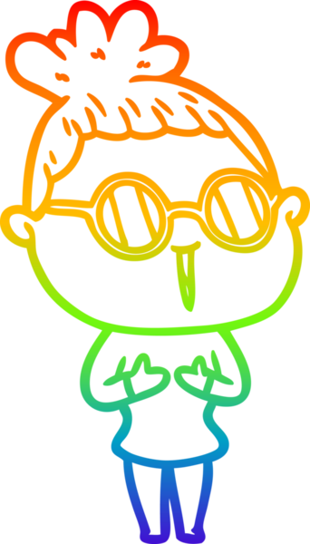 Bir insan tarafından çizilmiş gözlük takan bir karikatür kadının çizimi.