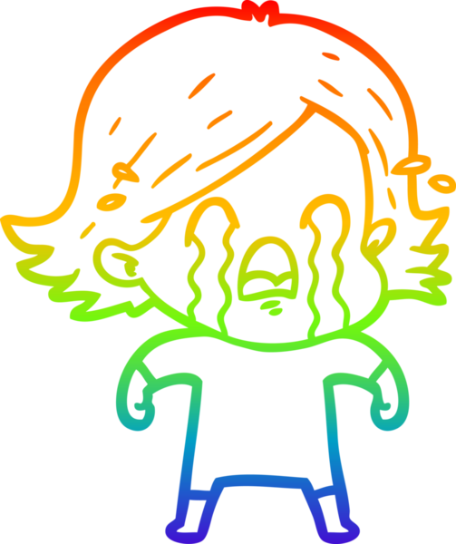 Gökkuşağı gradyan çizimi bir insan tarafından çizilmiş ağlayan bir çizgi kadın çizimi