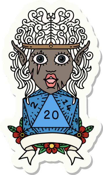 Bir insan tarafından çizilmiş 20 zarlı elf barbar karakterinin çıkartması.