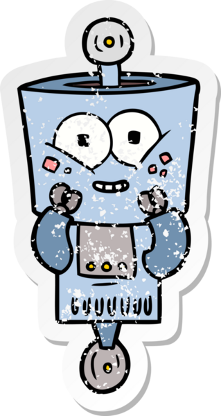 Bir insan tarafından çizilmiş mutlu çizgi film robotunun sıkıntılı çıkartması.