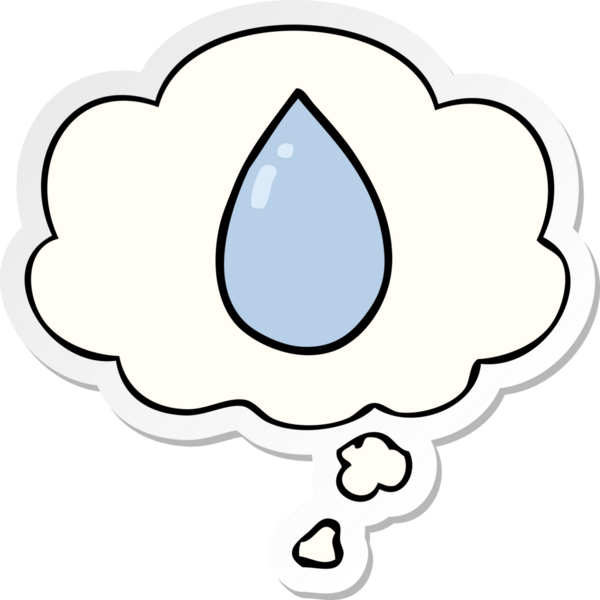 İnsan tarafından çizilmiş bir çıkartma olarak düşünce baloncuğu olan karikatür su damlası.