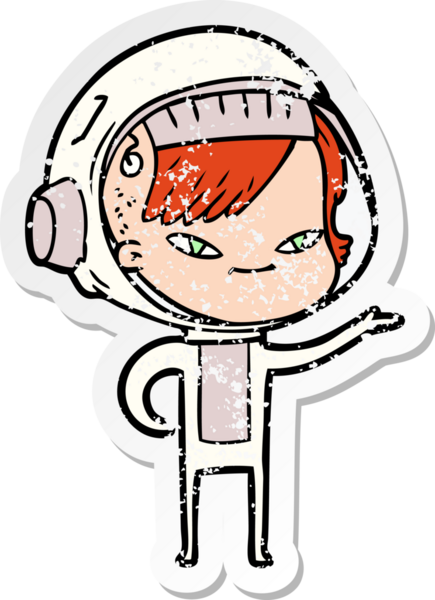 Bir insan tarafından çizilmiş karikatür astronot kadının sıkıntılı çıkartması.