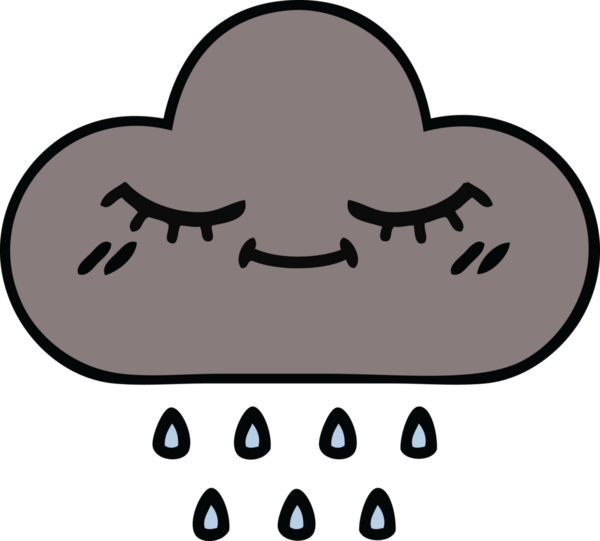 Bir insan tarafından çizilmiş yağmur bulutunun şirin bir karikatürü.