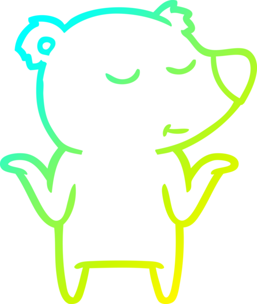 Mutlu bir çizgi film ayısının soğuk gradyan çizgisi bir insan tarafından çizilmiş omuz silkiyor.